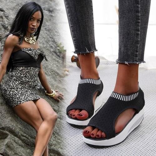 2021 New Sandalias Mujer Female Wedge Heels Shoes Women Summer Comfortable Sandals Slip-on Leisure Flat Sandals Platform Shoes