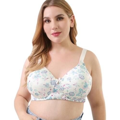 Floral Full Coverage Seamless Comfort Bliss Lightly Lined No-Wire Plus Size Womens Bra Big Size Underwear 95D 100B 105B 105C