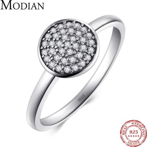 Modian Authentic 2017 Top Quality Real 925 Sterling Silver Round Ring Fashion Vintage Clear Cubic Zirconia Jewelry For women