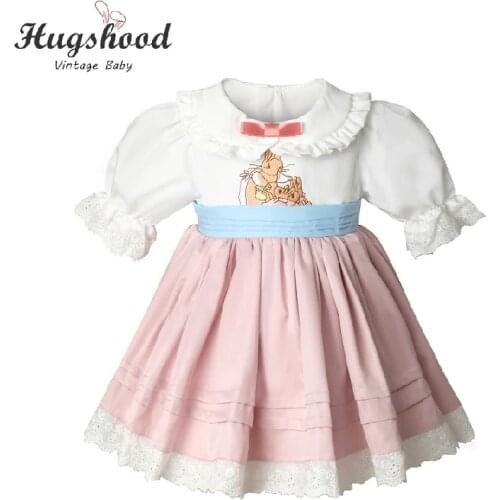 0-10Y Baby Girl Summer Autumn Pink Rabbit Vintage Turkey Style Lolita Ball Gown Princess Dress for Girls Casual Party Dress