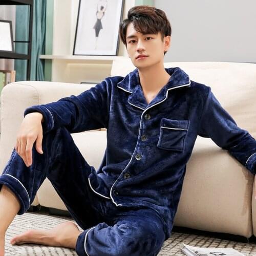 Winter Coral Fleece Pajamas for Men Dormir Lounge Sleepwear PJs Mans Bedroom Home Clothes Pijamas Thicken Bedgown Warm Pyjamas