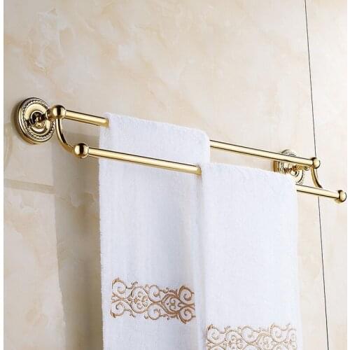 Golden Polished Brass Wall Mounted Double Towel Bars Towel Holder Towel Rack Bathroom accessories KD767