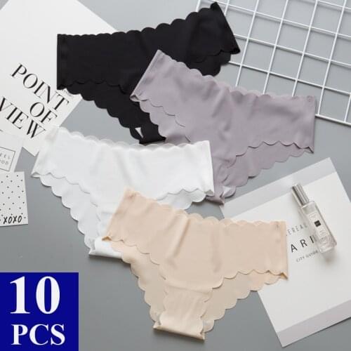 0.7$/Pc Seamless Panties Women Plus Size Underwear Women Wave Lace Sexy Panties Briefs Ice Silk Sexy Lingerie Femme 10 Pcs/Lot