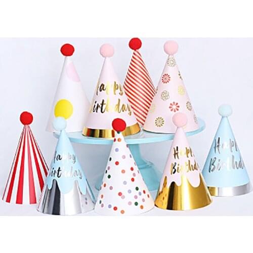 1pcs Baby Birthday Hat Birthday Party Decoration Supplies Hat For Boy Girl Kids Glitter Sequined Fur Ball Birthday Hat