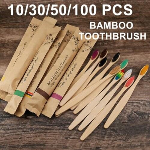 10/30/50/100pcs Wholesale Reusable Bamboo Toothbrushes Portable Adult Soft Tooth Brush Travel Home Hotel Reuse Toothbrush