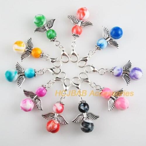 10 New 20.5x29mm Angel Charms Mixed Gradients Acrylic Tibetan Silver Plated Retro With Lobster Claw Clasps