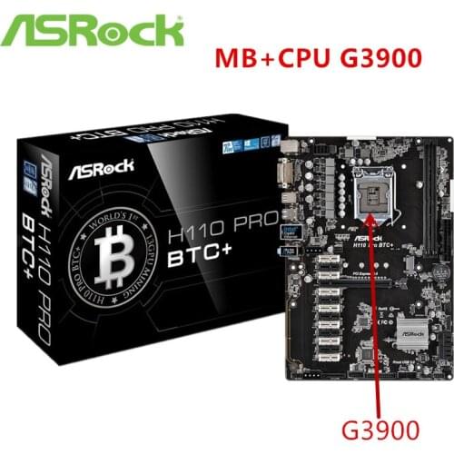 13PCI-E BTC For ASRock H110 PRO BTC+ G3900 1151 NEW Motherboard DDR4 SATA3, 1 M.2 Output Supports 13 Graphics Cards