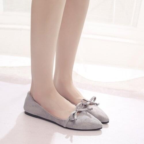 2020 Spring Fashion New Pointed Flat Shoes Women Comfortable Chaussures Femme Solid Color Slip-On Bow Soft And Light W28-35