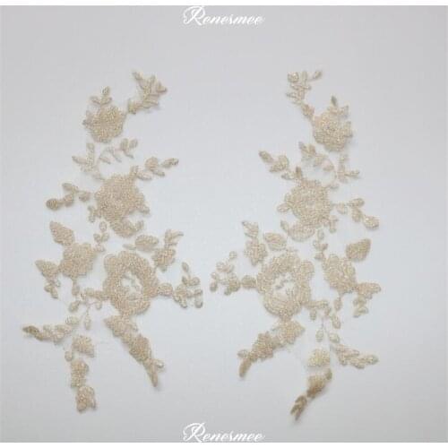 3 mirror pairs/ 6pcs Royal Flat Embroidery Champagne Gold Lace Appliques Flower Sewing Trims Wedding Decoration 23.5X6.5cm SX194