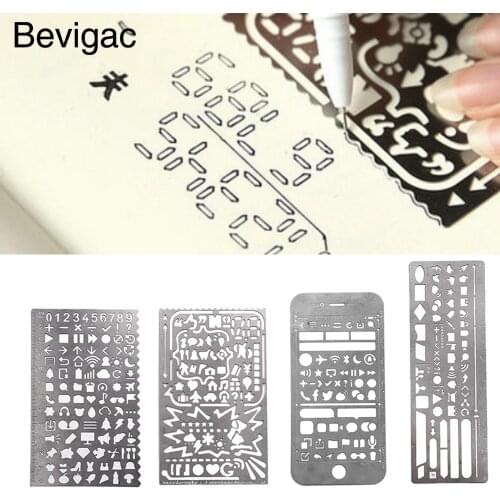 4PCS Portable Stainless Steel Multi Functional Drawing Template Ruler Stencil for Agenda Planner Journal Scrapbook Schedule Book