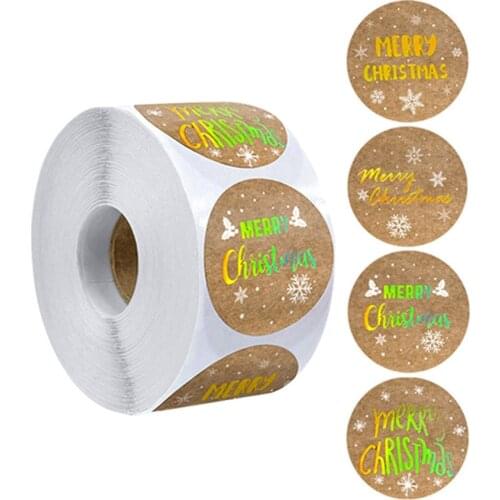 500pcs Kraft paper Bronzing Merry Christmas Sticker 4 Designs Snowflake Christmas Adhesive Labels Gift Seal Party decor Sticker