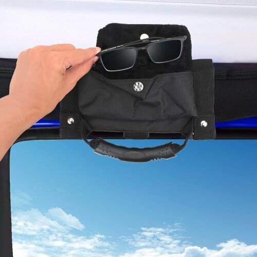 Car Roll Bar Grab Handle with Sunglasses Holder for Jeep Wrangler CJ TJ JK JL Black 1PCS Storage Bag Armrest Pouch Bag