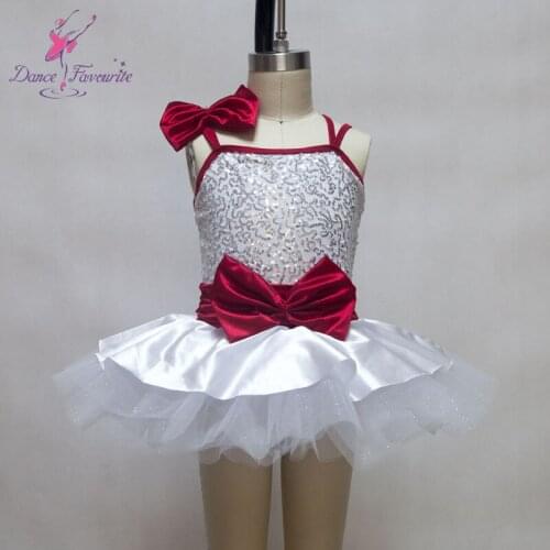 White Sequin Bodice With Satin Bow Stage Performance Ballet Tutu Girl Dance Costume Ballerina Ballet Dance Wear