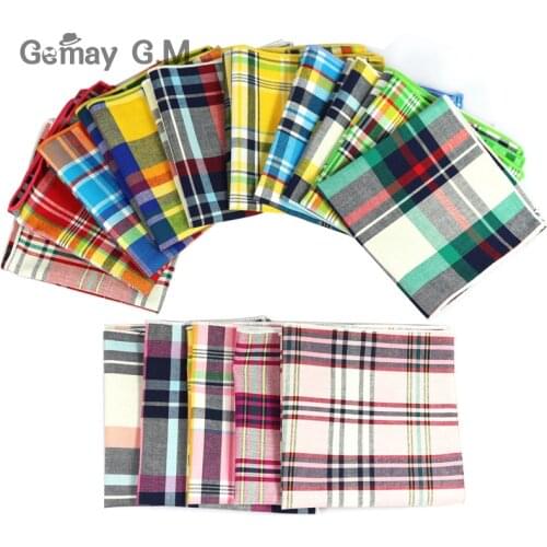 Brand Casual Mens 100% Cotton Handkerchiefs Woven Plaid Pocket Square Male Wedding Party Handkerchief Towels Hanky