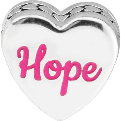 CKK 925 Sterling Silver Hope Ribbon Charm, Pink Enamel Original Charms Beads Jewelry Fits For Bracelets