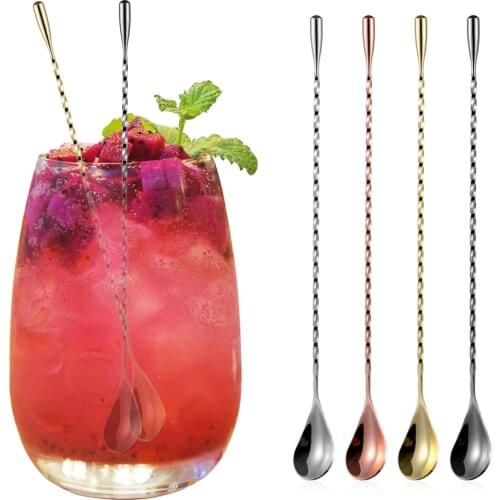 Eco-Friendly Stainless Steel Mixing Bar Bartender Tools Cocktail Spoon Spiral Teadrop Spoon Kitchen Stir Spoon