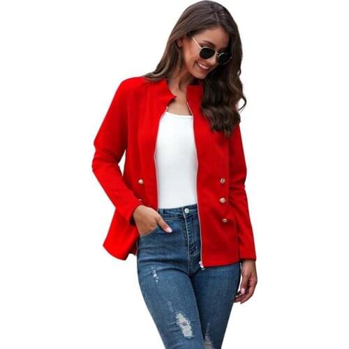 2021 Fall Elegant Solid Color Jacket Women Stand Collar Long Sleeve Jackets Zipper Top Ladies Streetwear Basic Short Coat