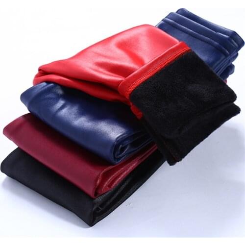 Kids Winter Leggings For Girls Boys Warm Thick Faux Leather PU Pants Children Elastic PU Trousers Slim Pants Autumn Pencil Pants