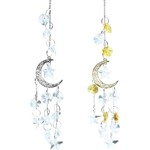 Moon Sun Catcher Moon and Hoops With Rainbow Crystal Crystal Hanging Car Prism Crystal Rearview Mirror Decor Rainbow