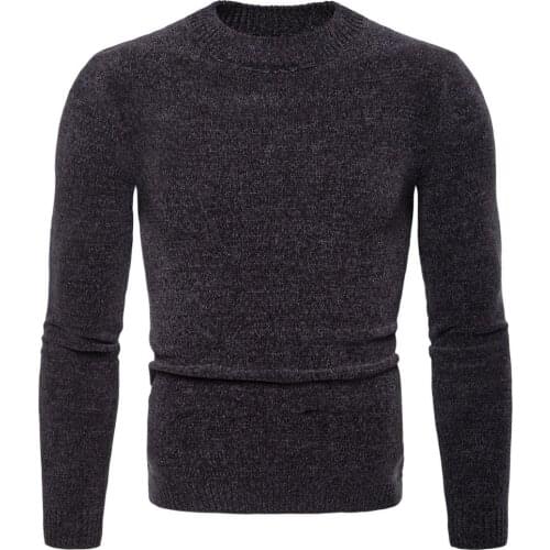 Round-necked Knitted Men Sweater Self-cultivating Pure Color Pullover Cuff Compactness Sweater Cotton Material Bottoming Sweater