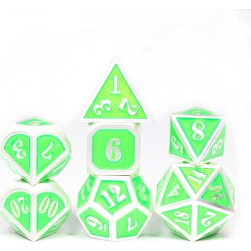 Fluorescent Color Metal Dice Set Mini Size for Roleplay Games Math Teaching Playing Tabletop Game with Velvet Drawstring Bag