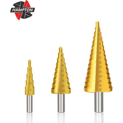 3pcs 4-12mm 4-20mm 4-32mm Straight Groove Step Drill Bit Set Titanium Coated Step Cone Drill Bit Wood Metal Hole Cutter Drilling
