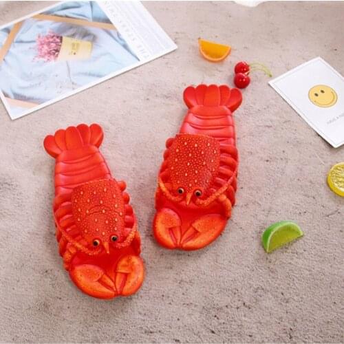 2021 New Summer Cool Slippers Children Cartoon Slippers Funny Crayfish Beach Boys And Girls New Strange Gifts Red