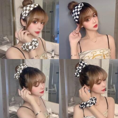 Korean retro style mosaic square geometric color matching cross wide version hair band twisted hairhoop fat intestine hair ring