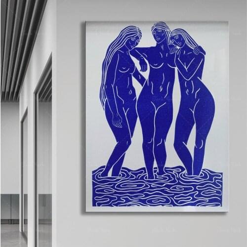 Original Print - 'Sisters In Arms' Lino Print in Blue, Limited Edition Friendship Print, Home Decor