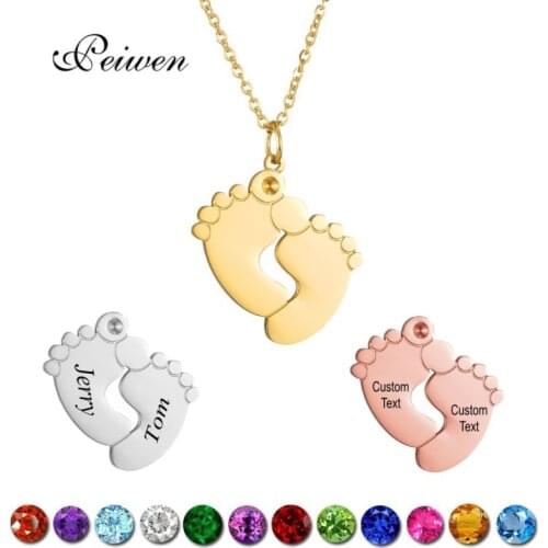 Personalied Custom Name Date Necklace Stainless Steel Baby Foot Charm Pendant Nameplate Necklaces Gold Choker Birthday Gifts