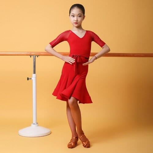 Latin Dance Dress For Girls Short Sleeve V-Neck Latin Dance Performance Stage Costumes Rumba Samba Practice Clothing VO1403