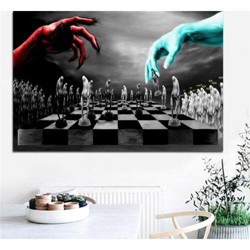 Good and Evil Chess Posters and Prints Canvas Painting Scandinavian Nordic Black and White Wall Picture for Kids Room Decoration