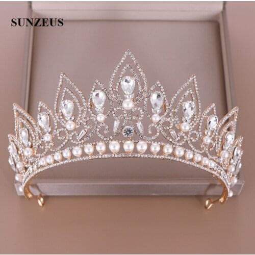 Crystals Beaded Gold Bridal Crowns And Tiaras Rhinestones Pearls Wedding Accessories Head Bride Decoration Headband 2020 SQ396