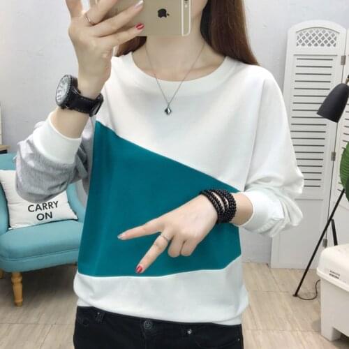 Contrasting Colors Pullover Women 2021 Autumn Winter New Patchwork Sweatshirt Womens Long Sleeve Casual Plus Size Woman Clothing