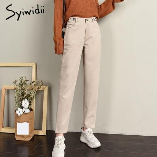 Syiwidii Thicken Warm Winter Womens Pants Back Elastic Band High Waist Harem Pants for Women Bottoms Office Lady Trousers 2021