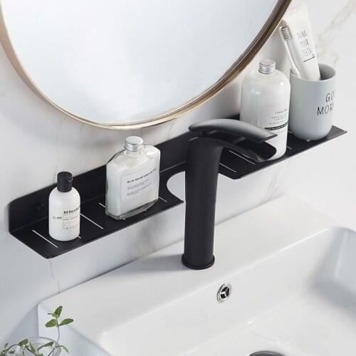 50-80cm Bathroom Storage Shelf Faucet Wall Mount Rack Shower Shampoo Soap Cosmetic Organizer Holder Toothbrush Cup Shelf