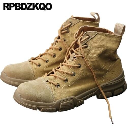 Army military suede men canvas retro combat boots shoes brown ankle patchwork desert lace up genuine leather tactical vintage