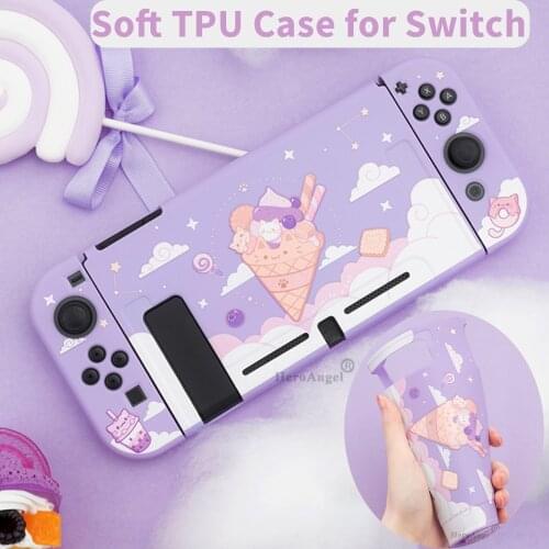 Cute Purple Ice Cream Cat Protection Cover for Nintend Switch Accessories Soft TPU Shell Case for Nintendos Switch Skin