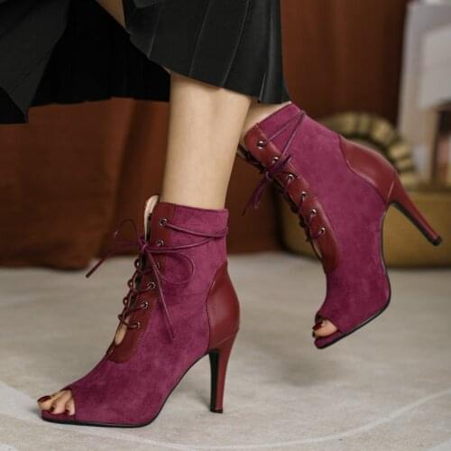 2021 New Open-toe High-heel Strappy Sandals Women Faux Suede Summer Ankle Boots Sexy Thin High Heel Lady Shoes Black Beige