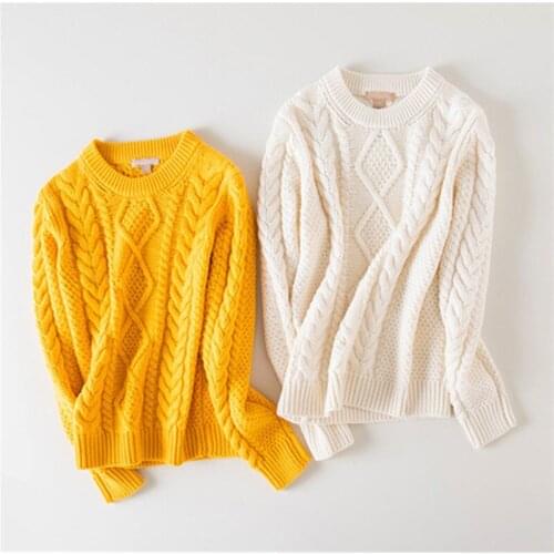 100% goat cashmere twisted knit women add thicken pullover sweater Oneck solid color S/M/L