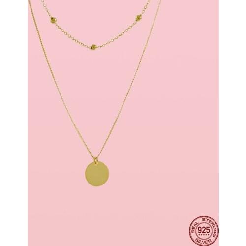 Hot Sale 925 Sterling Silver Necklaces Double Layer Coin Necklace цепочка For Women Bead Chain Necklaces Fine Jewelry Joyas