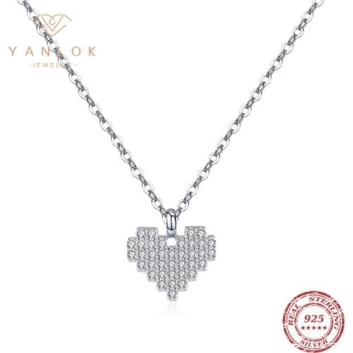 YANLOK Hot Sale Pure 925 Sterling Silver Fashion Heart Shining Clear CZ Pendant Necklace For Women Luxury Wedding Jewelry Bijoux