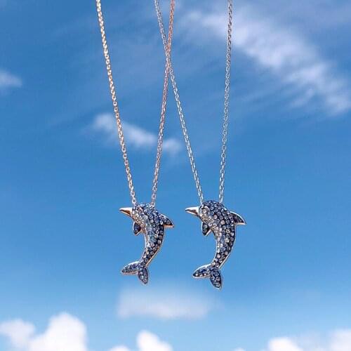 High Quality Animal Dolphin Pendant Charms 925 Sterling Silver Necklaces For Women Statement Cubic Zircon Stone Chain Choker