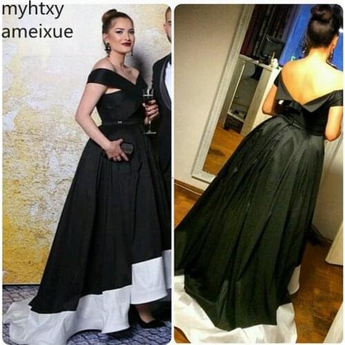Black and White Plus SizeCelebrity Long Evening Dresses Off Shoulder Taffeta Backless Gowns Ankle Length Prom Robe De Soiree