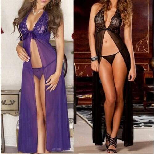 Hot 2019 Sexy Women Crochet Lingerie Nightdress Lace Dress Underwear Babydoll Sleepwear G-string Sleep Dress