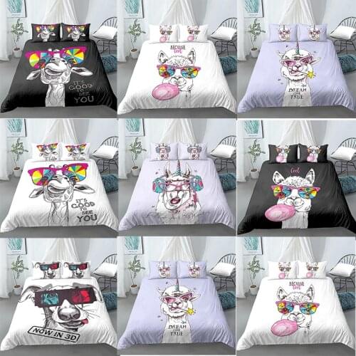 Animal Bedding Sets Alpaca Pattern Duvet Cover Feather Bed Linen Bedclothes Twin/Queen/King Size Bed Room Kids Bedding