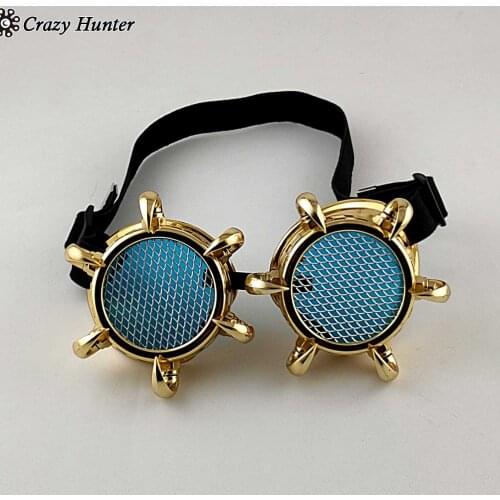 Gold Steampunk Horn Spike Goggles Cosplay Costume Glasses