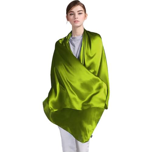 100% Silk Satin Long Scarf 55X180cm Pure Mulberry Silk Plain Color Silk Scarf Factory Direct Online Store 46 Yellow Green