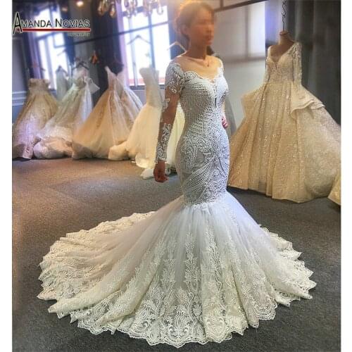 2022 Designer Mermaid Wedding Dress Amanda Novias Real Work Full Beading Bridal Make Up