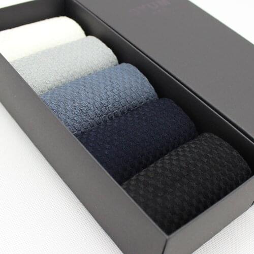 5Pairs/Lot Commercial male anti-odor square grid stripe bamboo fiber Socks mens socks